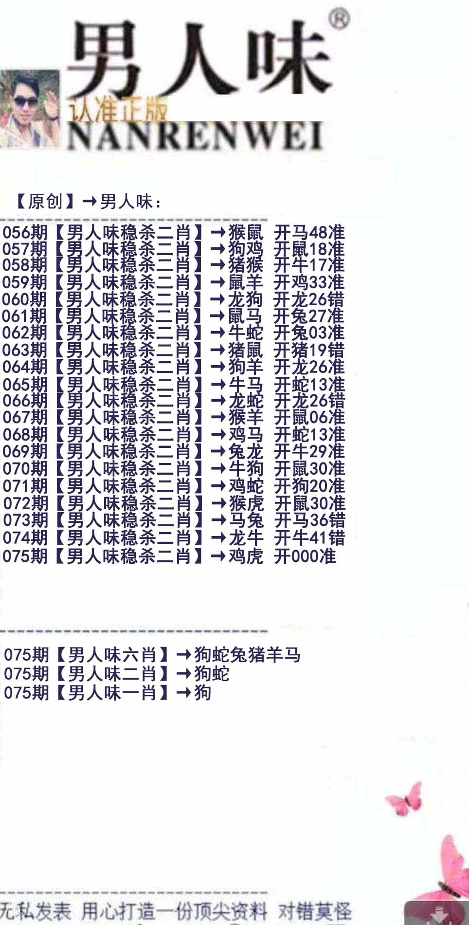 六合彩075期男人味