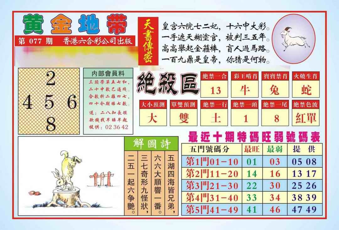 六合彩077期香港黄金地带(新图)