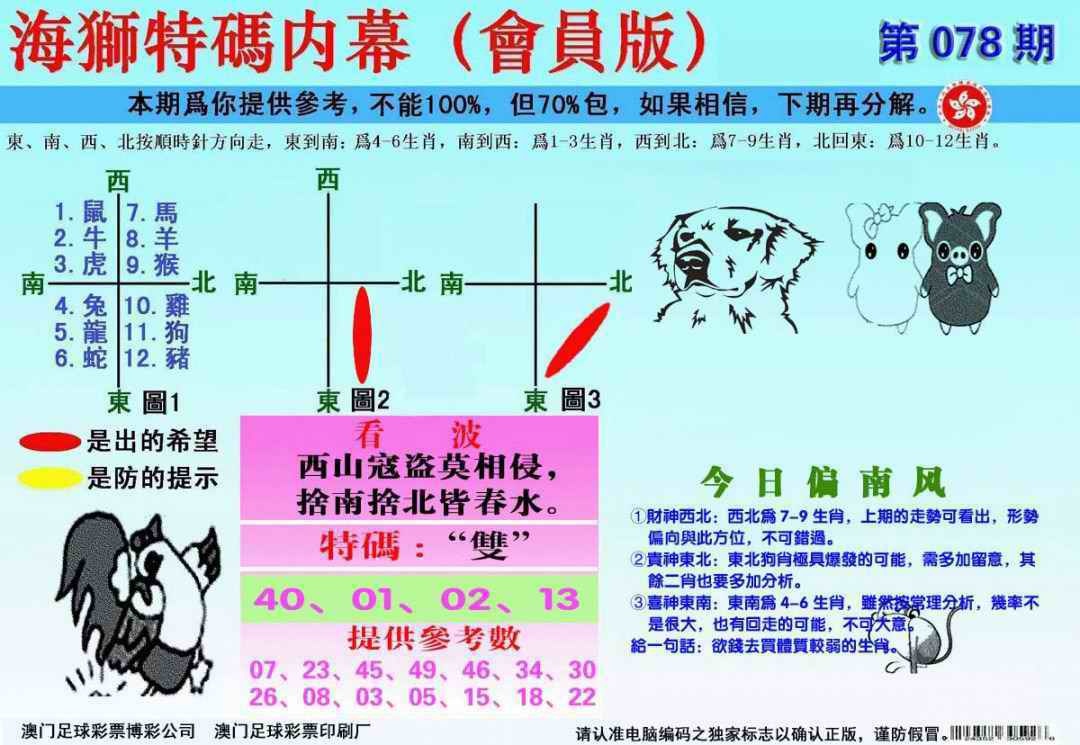 六合彩078期另版海狮特码内幕报