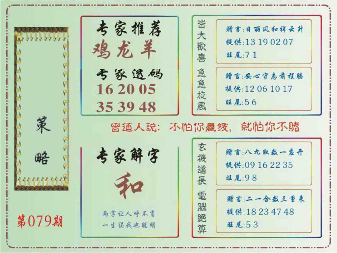 六合彩079期马经策略