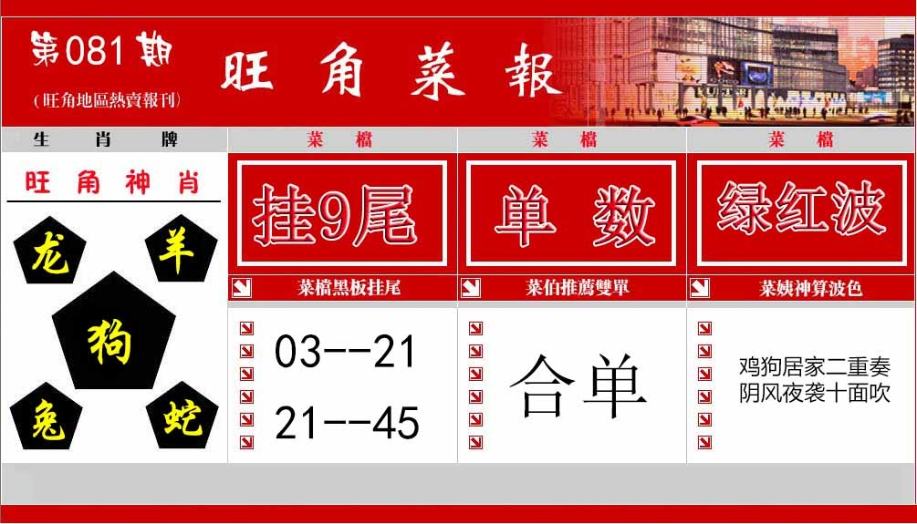 六合彩081期旺角菜报