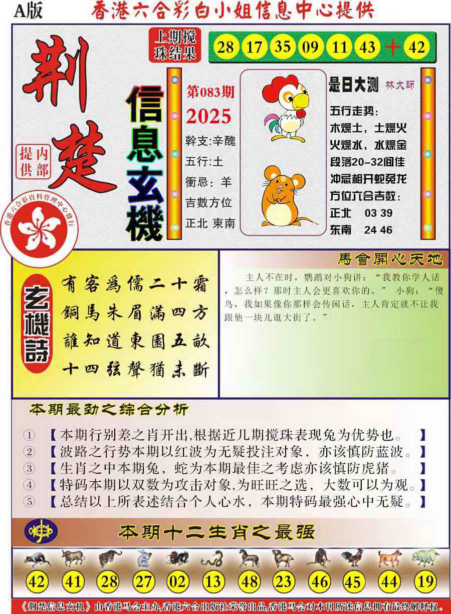 六合彩083期荆楚信息玄机A