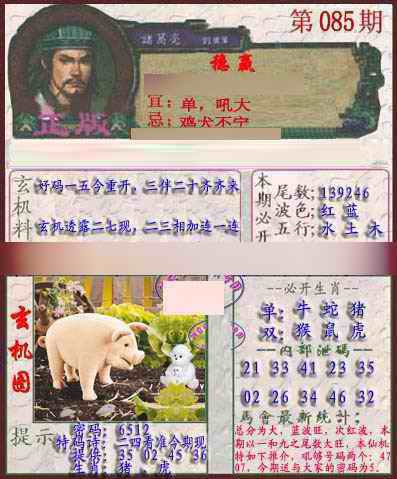 六合彩085期孔明报