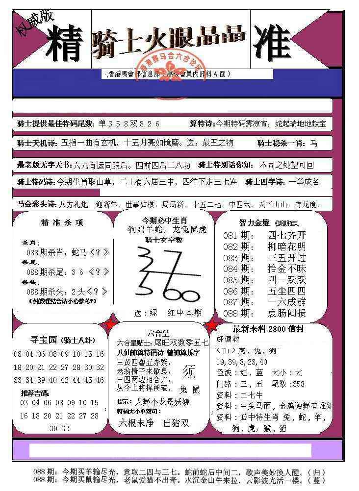 六合彩088期骑士火眼晶晶（正）