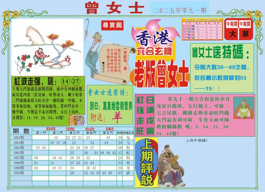 六合彩091期老版曾女士A