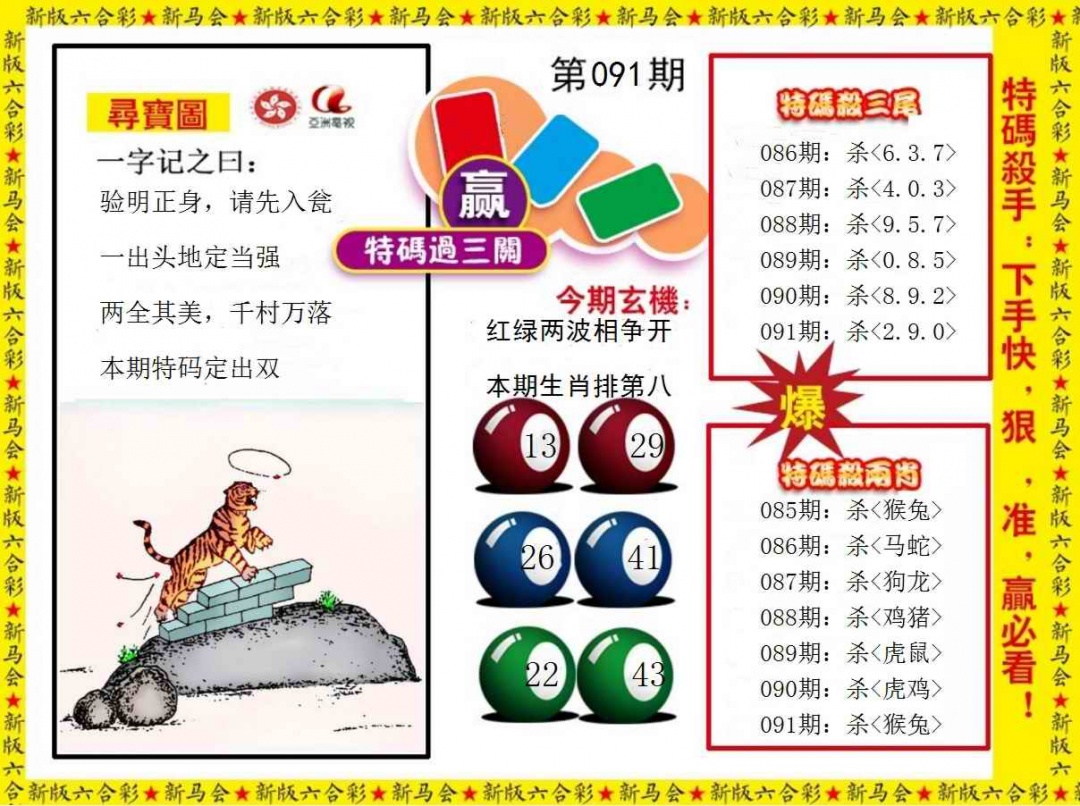 六合彩091期特码过三关