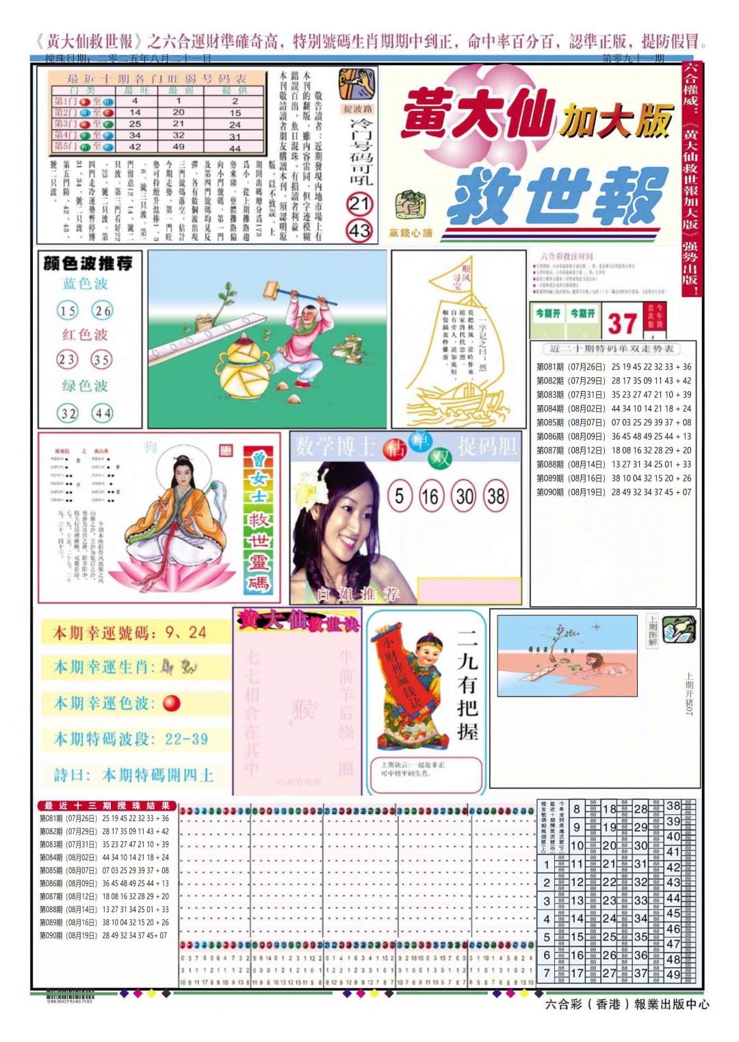 六合彩091期黄大仙救世A加大版