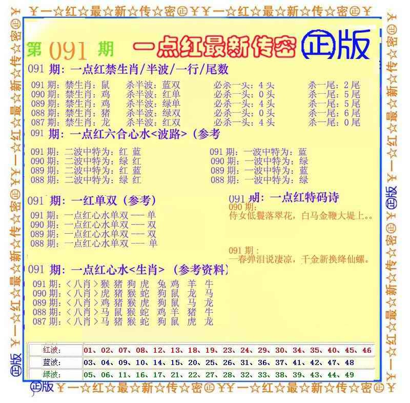 六合彩091期一点红最新传密