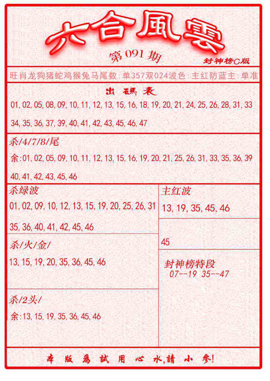 六合彩091期六合风云B面
