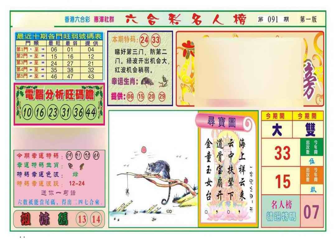 六合彩091期名人榜A(新图)