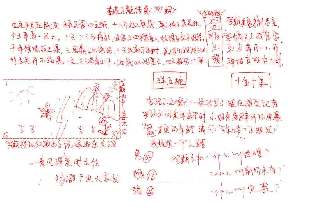 六合彩091期九龙传真(手写)