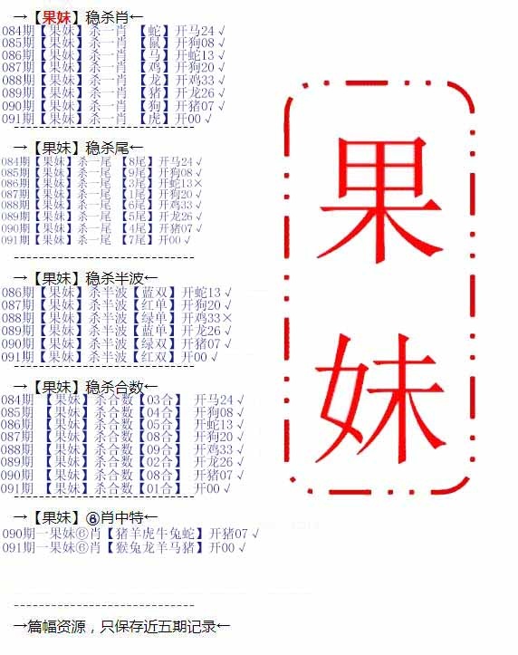 六合彩091期果妹心水