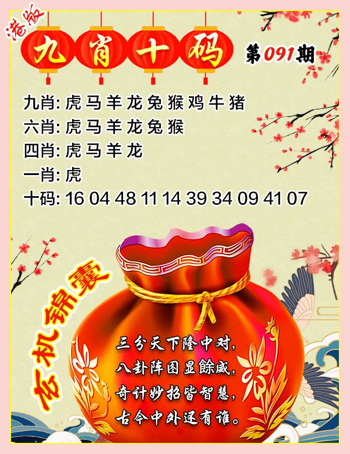 六合彩091期九肖十码