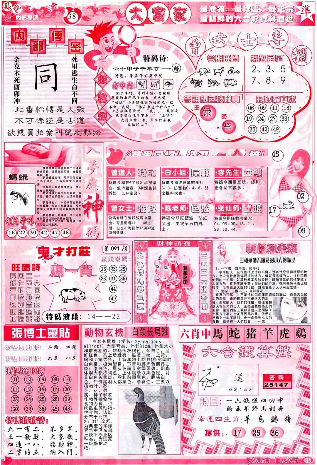 六合彩091期彩卷后庄B(保证香港版)