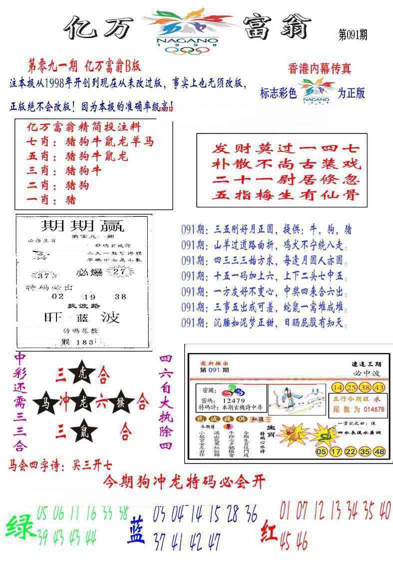 六合彩091期亿万富翁B