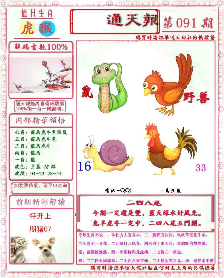 六合彩091期马经通天报(另版)