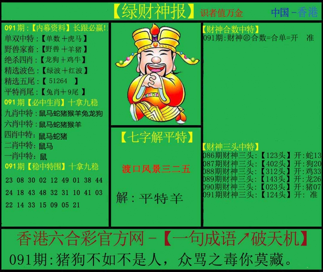 六合彩091期绿财神
