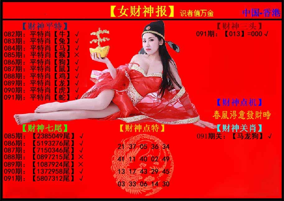 六合彩091期女财神报