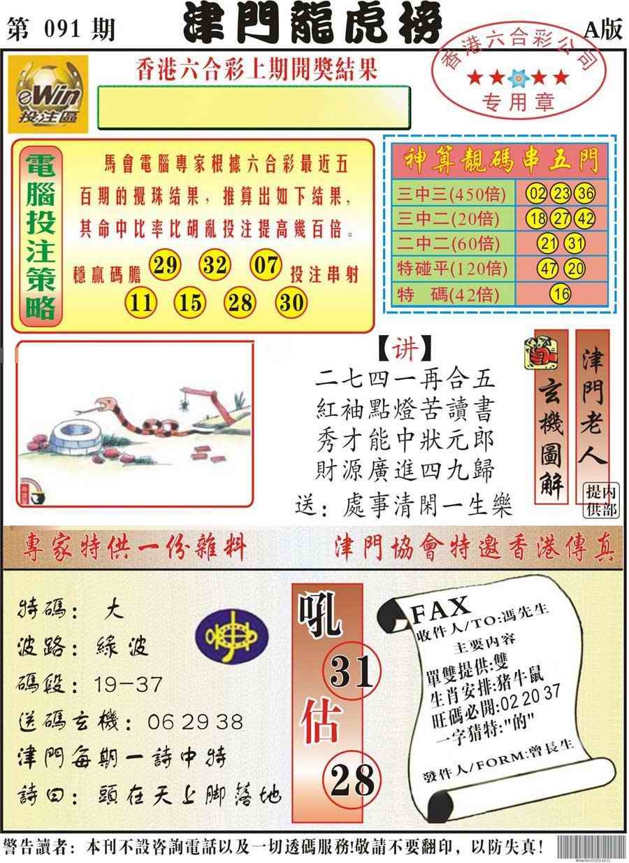 六合彩091期津门龙虎榜A