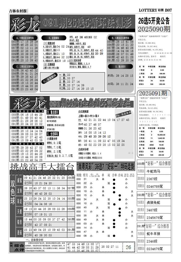 六合彩091期七星彩图(高清)D