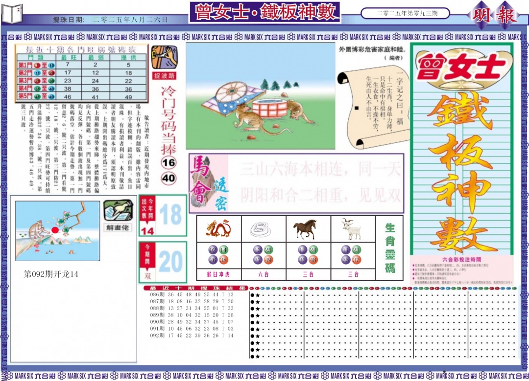 六合彩093期曾女士铁板神数A