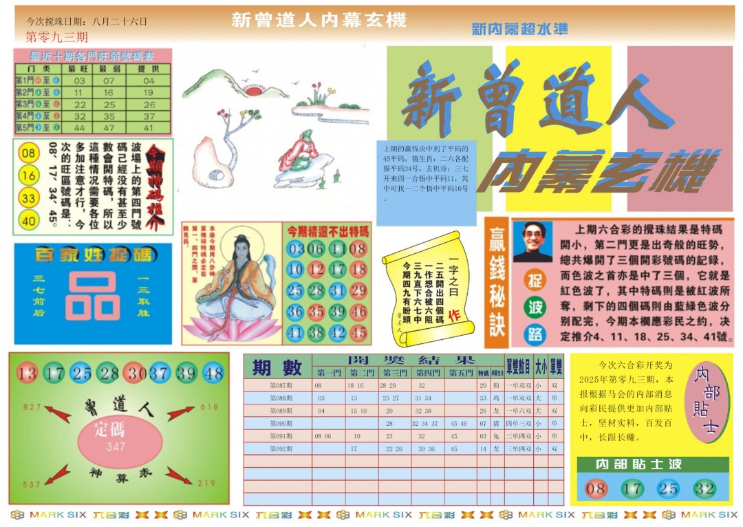 六合彩093期新曾道人内幕A