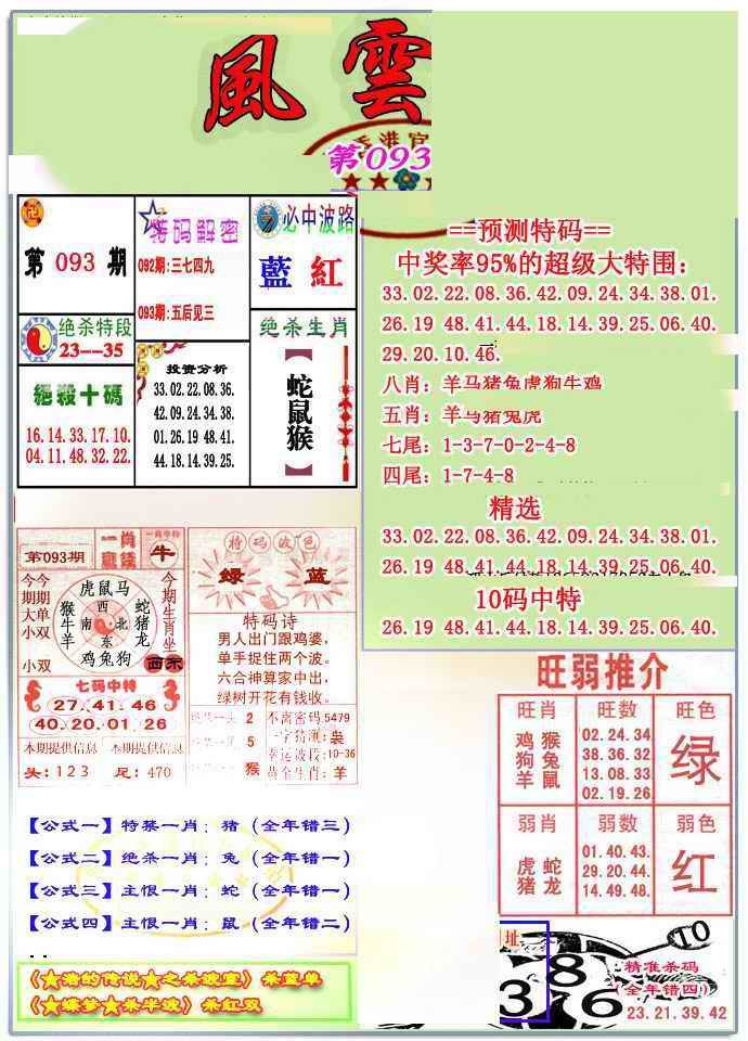 六合彩093期风云榜