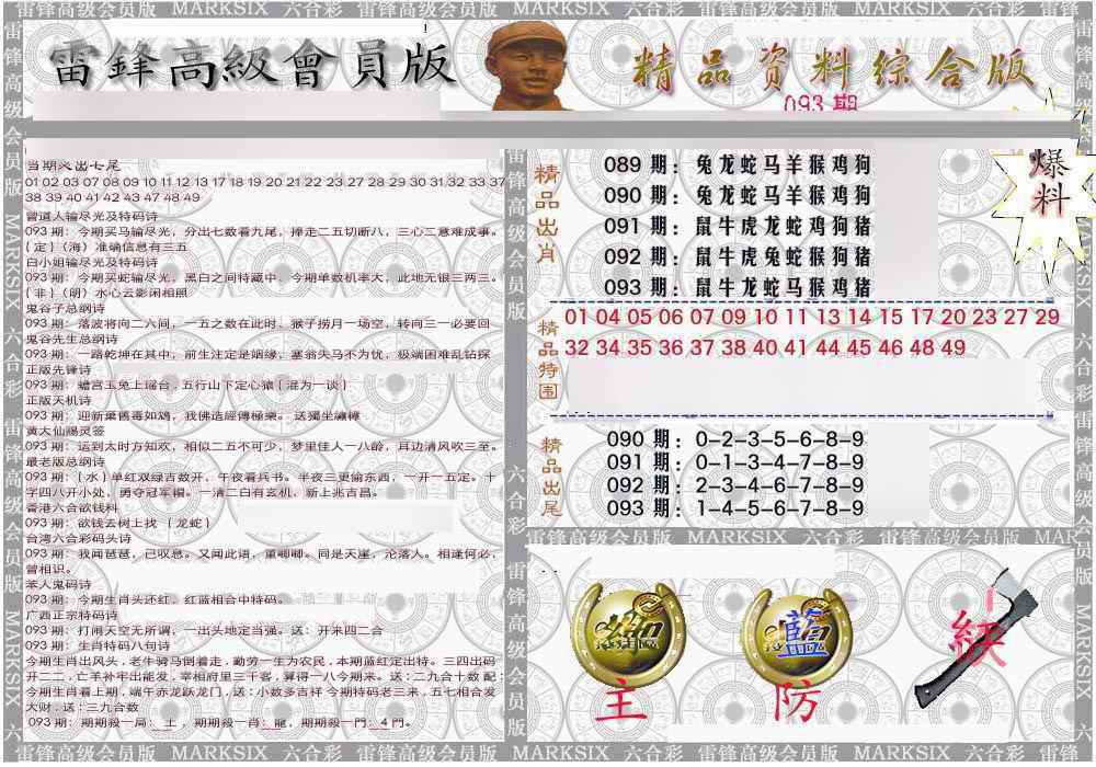 六合彩093期雷锋资料综合版