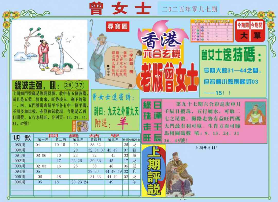 六合彩097期老版曾女士A