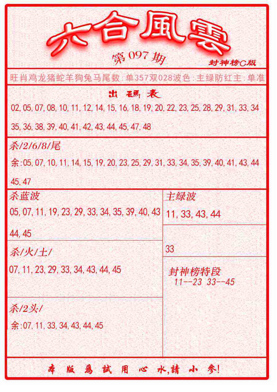 六合彩097期六合风云B面