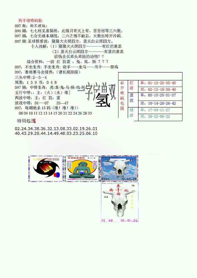 六合彩097期狗不理特码报