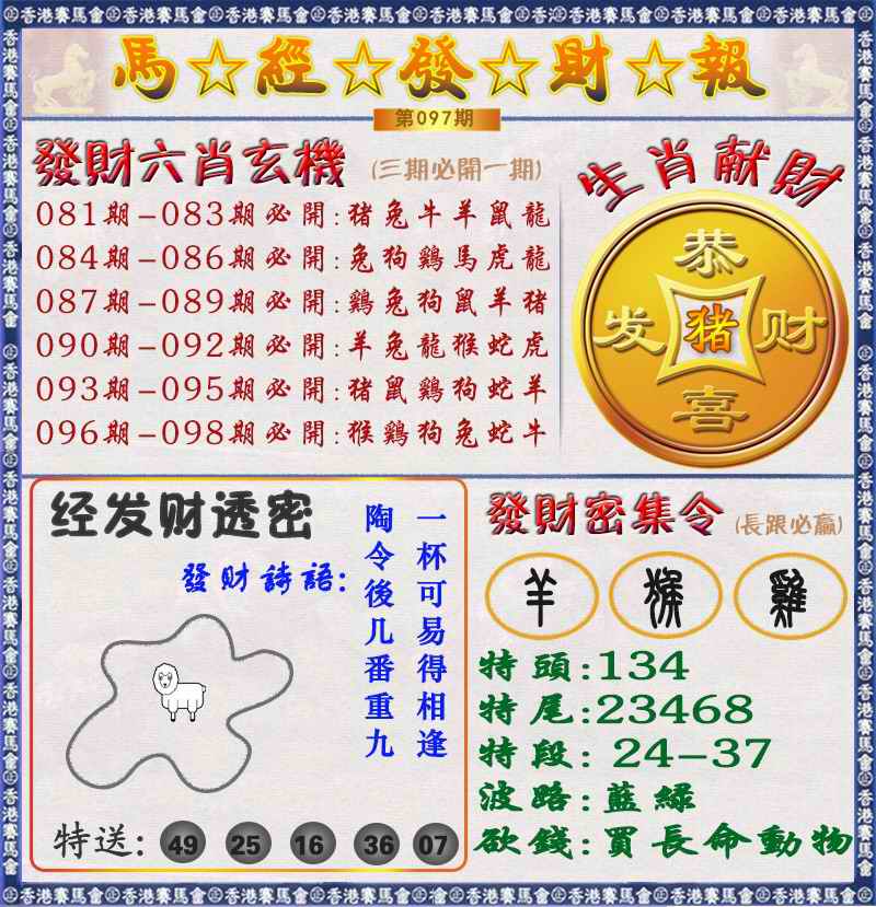 六合彩097期马经发财报（荐）