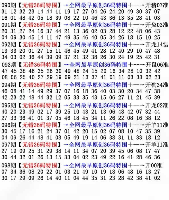 六合彩098期36码特围