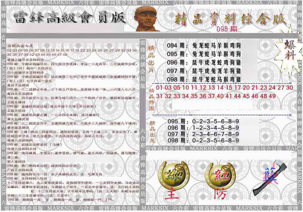 六合彩098期雷锋资料综合版