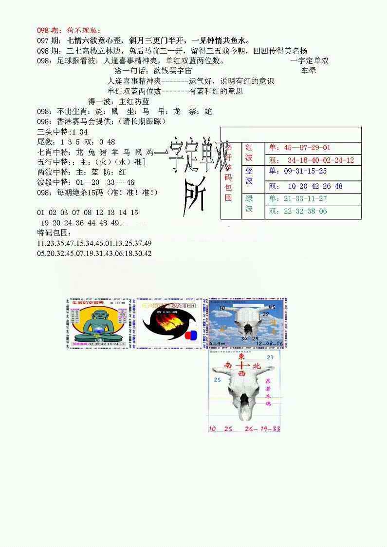 六合彩098期狗不理特码报