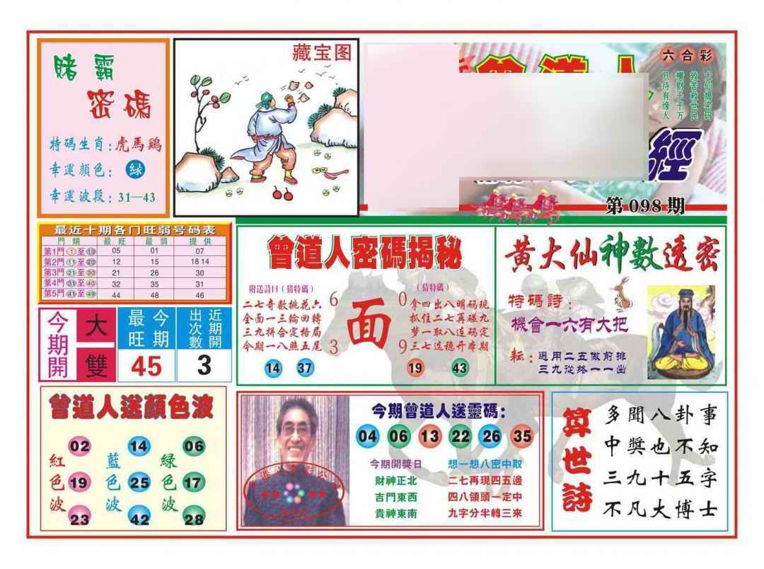 六合彩098期赢钱一经(新图)