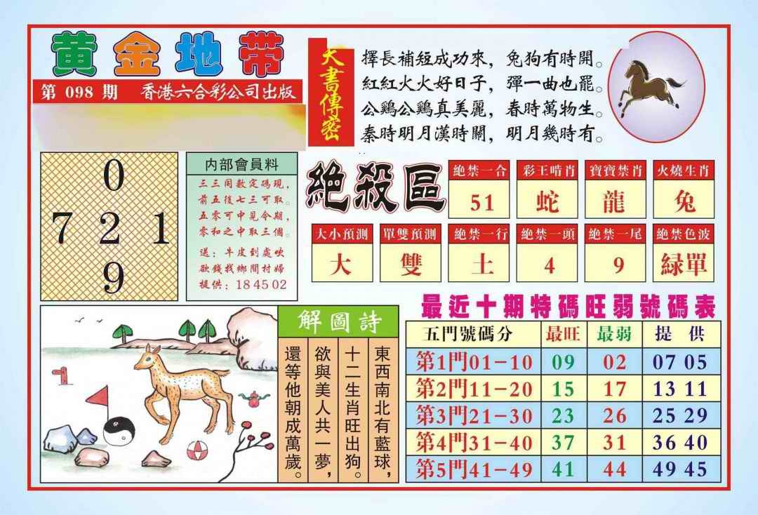 六合彩098期香港黄金地带(新图)