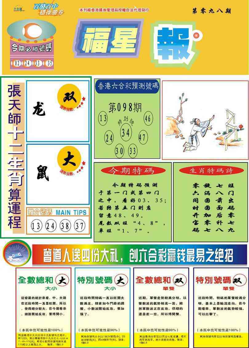 六合彩098期福星报