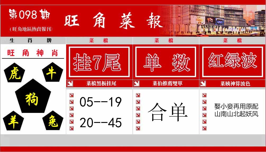 六合彩098期旺角菜报