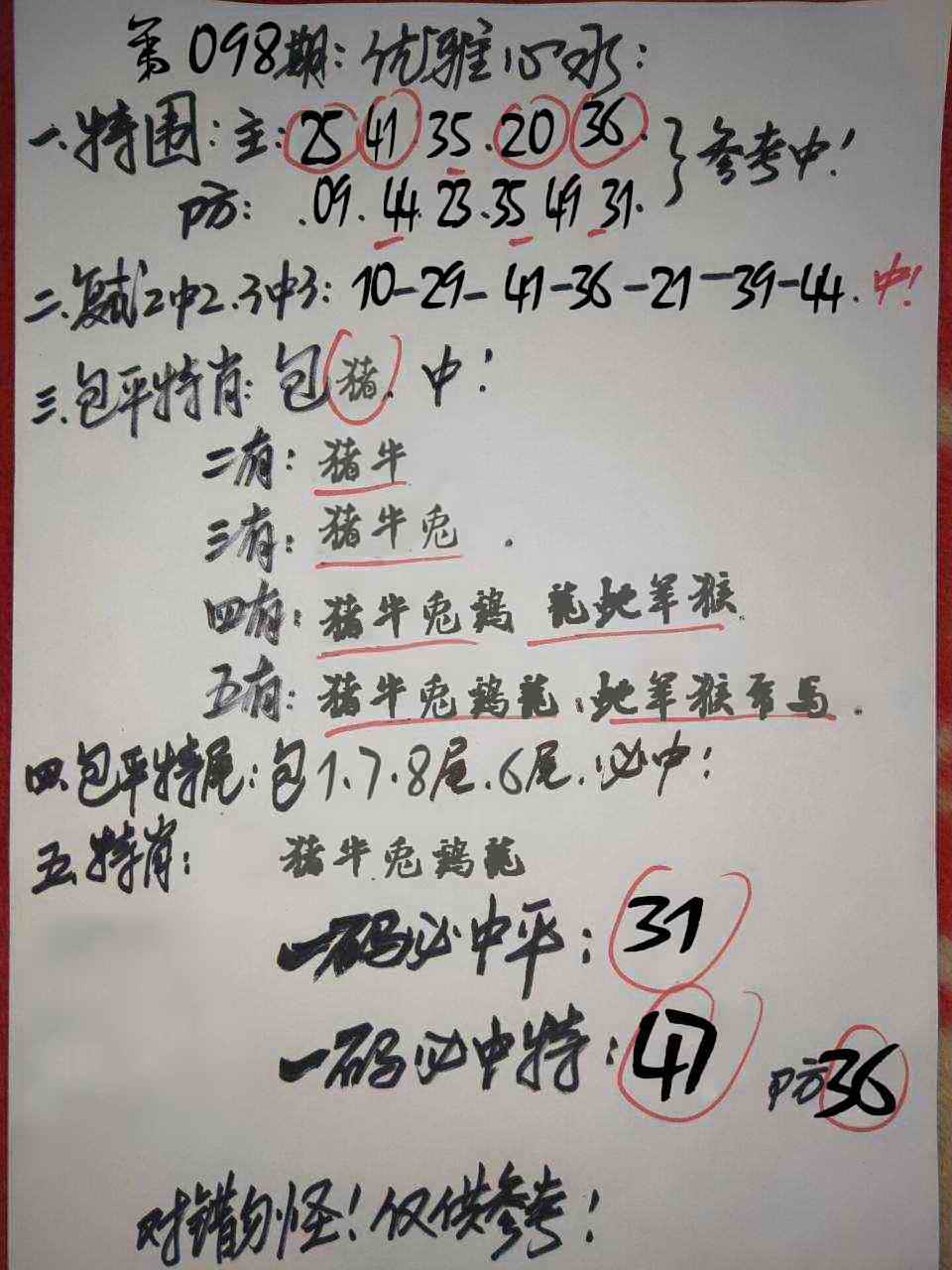 六合彩098期优雅心水
