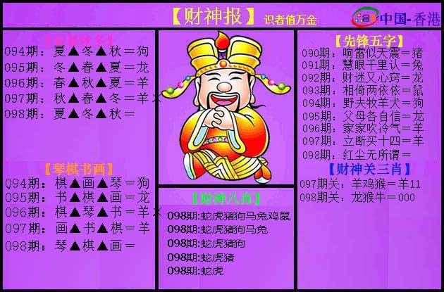 六合彩098期紫财神